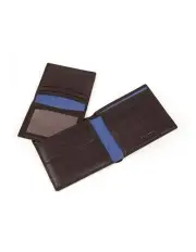 [Dents] RFID Leather Billfold Wallet with Removable Pass Holder in Chocolate/Royal Blue