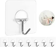 8 Pack Wall Hooks, Transparent Reusable Seamless Hooks 13lb Max, Waterproof and Oilproof for Bathroom Kitchen Heavy Duty Self Adhesive