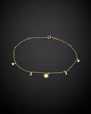 14K Italian Gold Sun, Moon, & Star Charm Anklet