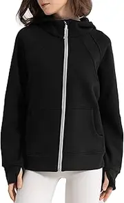 [ISEEGZ] Womens Fleece Lined Full Zip Up Hoodies Cotton Winter Zipper Sweatshirts Jackets for Women with Thumbhole Pocket