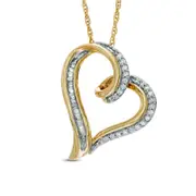 0.17 CT. T.W. Natural Diamond Tilted Looping Heart Pendant in 10K Yellow Gold