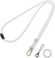 Badge Lanyard Set Adjustable Neck ID Card Holder Strap Aesthetic Name Tag Chain Breakaway Lanyard with Keychain Ring for Women Teacher Nurse Student Office Wallet Whistle Key Phone, White