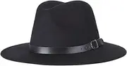 [Hellery] Women Jazz Hat Lady Top Hat with Sweat Absorbent Band Lightweight Fedora with Belt Decor for Holidays Carnivals Fancy Dress