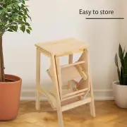 Folding 3 Step Stool Wooden Step Ladder Multifunctional Storage Shelf Step Stool