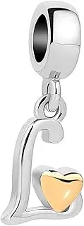 [KoJoSoLan] Initial Letter A-Z Alphabet Gold Tone Love Heart Dangle Charms Compatible with Pandora Charm Bracelets for Women Birthday Christmas