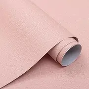 Guvana 15.7"x472" Pink Wallpaper Grasscloth Textured Peel and Stick Wallpaper Linen Fabric Embossing Contact Paper Self Adhesive Wallpaper DIY Removable Wallpaper for Room Accent Wall Cabinets Decor