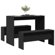 Dining Table and Bench Set Black Engineered Wood 3 Piece Easy Maintenance 55531