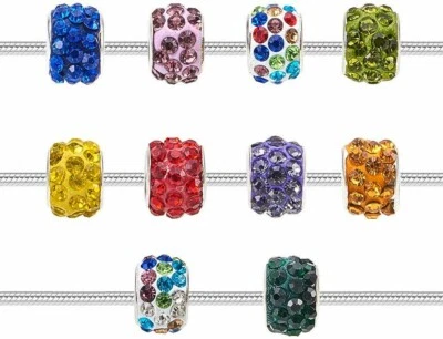 10 Large Hole Beads European Glass Big Spacers Crystal Assorted Lot Mix 10mm
