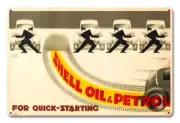 SHELL QUICK STARTING PAIR MEN STARTS CARS 18" HEAVY DUTY USA MADE METAL ADV SIGN