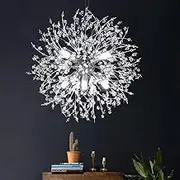 PIAOPIAO Modern Firework Chandeliers Dandelion Pendant Light, 8 Lights G9 Lamps Alloy Fixtures - with Bulb and 32 Strings Crystal, for Living Room, Bedroom, Dining, Foyer, Shop (Cold Light, Silver)