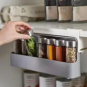Drimzate Expandable Under Cabinet Spice Rack, Pull Down Slide Rack with 6 Plastic Spice Jars, 8x20cm, For Kitchen Food Storage
