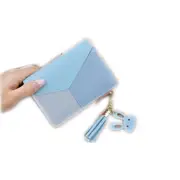 Short Leather Women Zipper Purse Panelled Wallets Trendy Coin Purse(Blue)