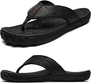 [Damyuan] Mens Flip Flop Leather Thong Sandals Indoor and Outdoor Beach Slippers Shower Shoes with Arch Support