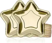 GEMLORD 32 Pieces Thick Gold Star Shaped Disposable Paper Plates - Elegant Dinnerware for Birthdays, Weddings, and Celebrations - Perfect for Appetizers, Desserts, and Fruit, 9.45 Inch