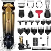 Hatteker Men's Beard Trimmer Kit Electric Razor Shaver Professional Hair Clipper with Zero Gapped T-Blade Nose Ear Beard Body for Men Waterproof Cordless Grooming Kit 6 in 1
