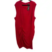 City Chic Side Split Ruched Sleeveless Dress - crimson Red Size XXL 24W NWT