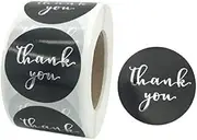 KaiasK 80PCS 3.8CM (Folded not on roll) Thank You Business Sticker Thank You Black Silver Thank You Sticker Wedding Birthday Parcel Mailing Seal Thank You Label