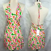Zara MOD 70s Swirl Dress Retro Shift Mini Geometric Psychedelic Sz S Satin Hippy