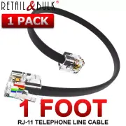 1 Foot Short Telephone Cable RJ11 (6P4C) 12 Inch Phone Line Cord, Black