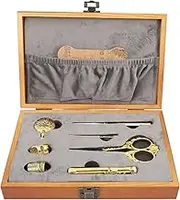 1 Set 30Pcs Vintage Sewing Box, Wooden Multifunctional Sewing Kit with Needles, Thimbles, Scissors, Thread Breaker and Other Accessories, DIY Sewing Needle Storage Box