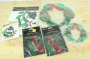 Christmas Sequin Applique Lot 6pc Wreath Snowman Beaded Holiday Craft Vintage