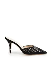 Black Suede Crystal Bow Mules