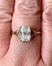 Yellow Gold Split Shank Solitaire Engagement Ring with Radiant Cut Moissanite
