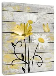 HVEST Arte de pared floral amarillo de granja para baño, 16L" x 12W" Amarillo