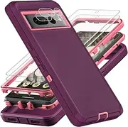 YKHJKLEC for Google Pixel 7 Pro Case with 2Pcs [Self Healing Flexible TPU Screen Protector & Camera Lens Protector] Military Grade 3 in 1 Heavy Duty Case for Google Pixel 7 Pro 6.7 inch (Purple/Pink)