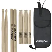 ChromaCast 5A USA Hickory Drumsticks, 6 Pairs with Drumstick Bag