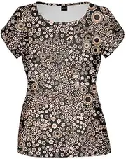 [Bwtribal] BW Tribal -Bush Flower Song Women's Fashion Top, 170 GSM Soft Palin Polyester, Indigenous Art, Crew Neck, Short Sleeve, Comfortable Fit