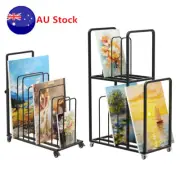 9-Board Art Canvas Storage Rack with Wheels Adjustable Art Easel Display Stand