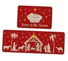 Christmas Kitchen Mat Set of 2 Navitity Religious Kitchen Rugs, Red and White