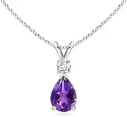 [Angara] Natural Amethyst Teardrop Pendant Necklace with Diamond in Sterling Silver/14ct Solid Gold for Women | February Birthstone Jewellery for Her