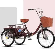 Folding 3 Wheels Bicycle,Rickshaw Pedal Tricycle with Back Cabin,Cargo trikes,Front and Rear Dual Brakes,Pneumatic tire Spoke Wheels,Adjustable Saddle Handlebar