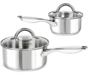 Saucepan Set 4pc, 18/10 Stainless Steel Sauce Pan with Lid, Tri-Ply Bottom Sa...