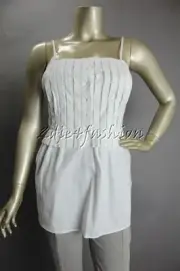 New with Tags PRADA White Cotton Poplin Stretchy Pleat Blouse Top 6 40