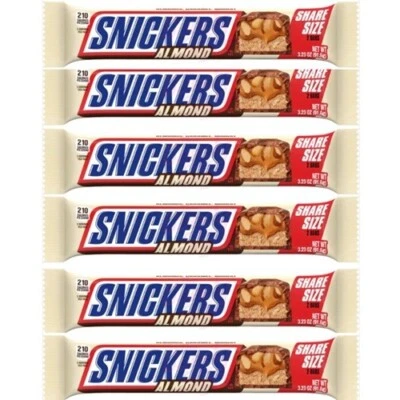 911310 6 x 91.6G PACKET SNICKERS ALMOND SHARE SIZE 2PC CHOCOLATE CANDY BARS
