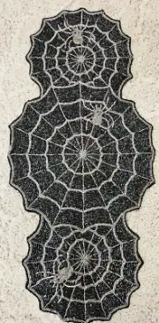 NEW Tahari Halloween 33" Beaded Table Runner Spooky Spiderwebs Black/Silver