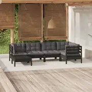 vidaXL 6 Piece Garden Lounge Set with Cushions Black Solid Pinewood