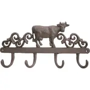 LVD Cast Iron Wall Mounted Hook Hanger Organiser 34.5x17.5cm Country Cow