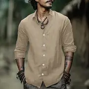 Men's Shirt Linen Shirt Summer Shirt Beach Wear Casual Shirt Button Up Shirt Plain Casual Daily Black White Blue Khaki Long Sleeve Turndown Spring Summer Clot