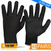 48 X BLACK ULTRA WET SANDY GRIP WAREHOUSE HOME BUILDER TRADIES WORK SAFE GLOVES