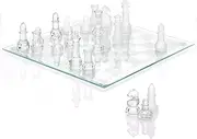 10" Fine Glass Chess Game Set, Solid Glass Chess Pieces with Padded Bottom, Crystal Chess Board Youth Adults Play Set