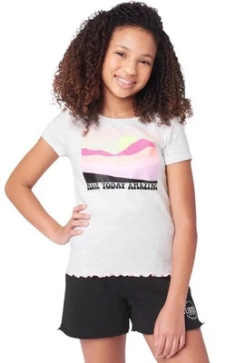 Justice Girls Top Gray Size 7/8 Short Sleeve Lettuce Hem Glitter Graphic