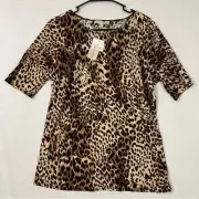 New Philosophy Leopard Print Round Neck Soft Stretch Top Medium