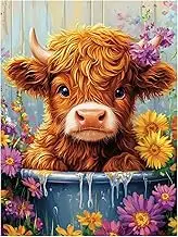 KEUASDV DIY Oil Painting, Paint by Number Kits on Canvas, Painting for Adults, Kids, Students and Beginner Arts Craft for Home Wall Decor 16 x 20 inch (Cow)