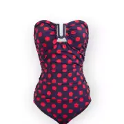 Zimmerman Ruched polka dot bandeau swimsuit In Red & Navy blue New Size 2 US