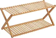 Sherwood Home 2-Tier Portable Bamboo Shoe Rack - Space-Saving Storage Organiser for Entryway, Hallway, Closet - Multifunctional Wooden Shelf for Shoes, Books, Bags, Home Organisation & Decor