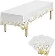 4 Packs White and Gold Plastic Table Cloth Rectangle Table Disposable, 54 x 108 Inch Tablecloths Rectangular Table Covers for Party Baby Shower Birthday Wedding Anniversary Decorations
